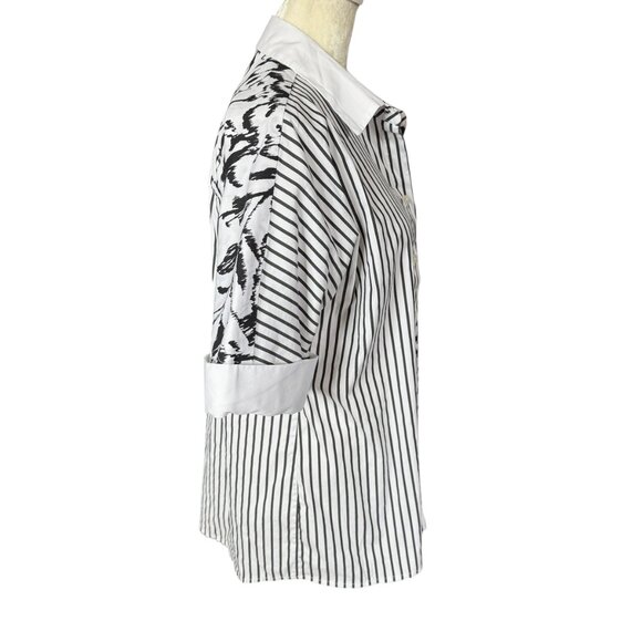 Chico's black and white striped and floral short sleeve button down shirt size 1 - Picture 3 of 9